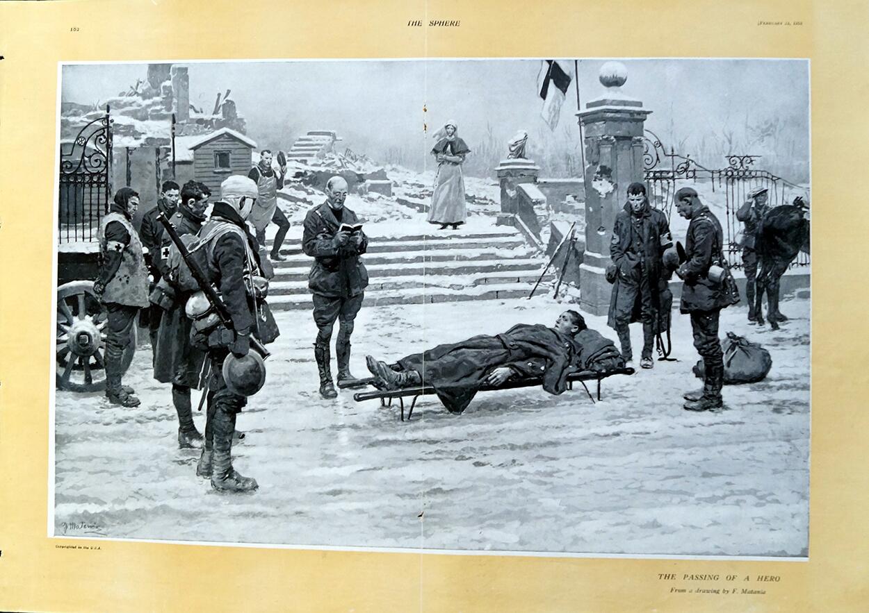 The Passing Of A Hero (original page from The Sphere 1918) art by Fortunino Matania