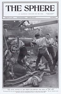 Naval Battle North Sea (original cover page from The Sphere 1916) art by Fortunino Matania