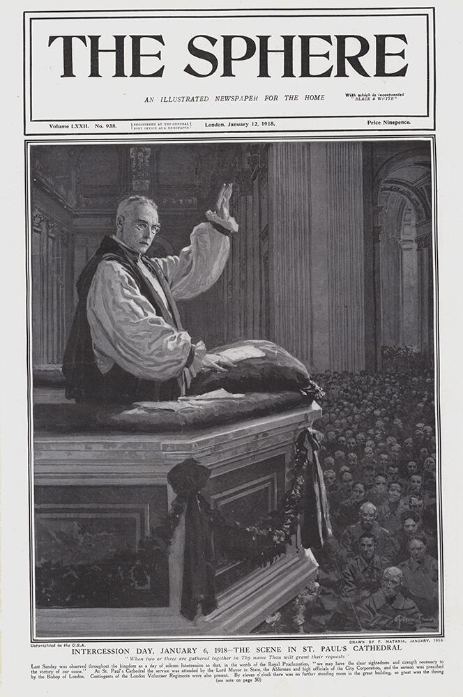 Intercession Day  St Paul's Cathedral (original cover page from The Sphere) art by Fortunino Matania