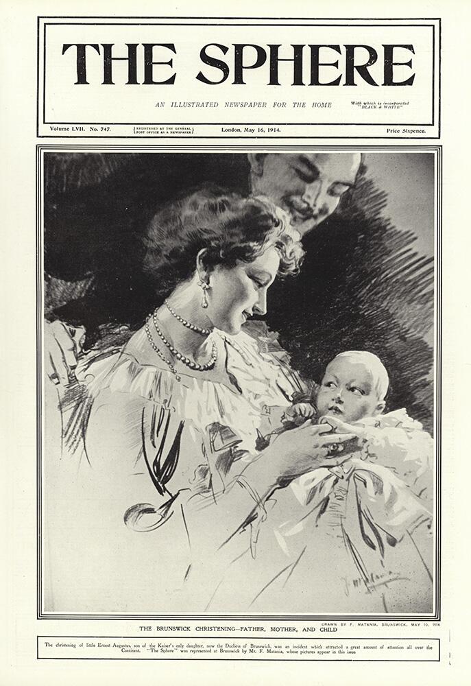 The New Duchess of Brunswick (original cover page from The Sphere 1914) art by Fortunino Matania