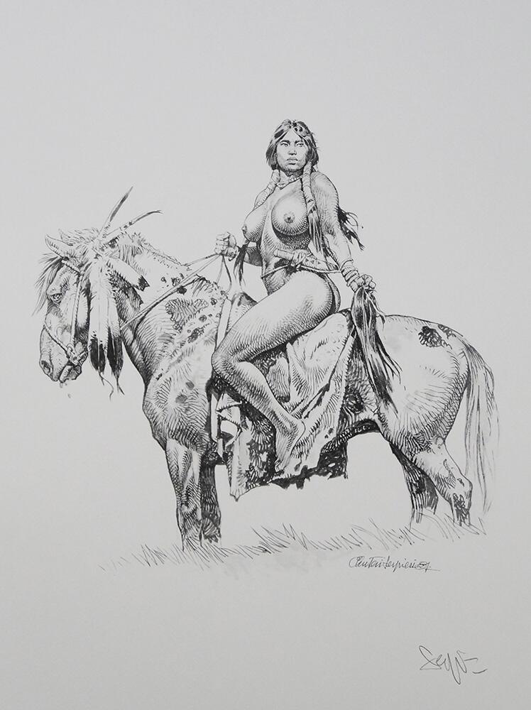 Indian Warrior on Horseback art by Paolo Serpieri