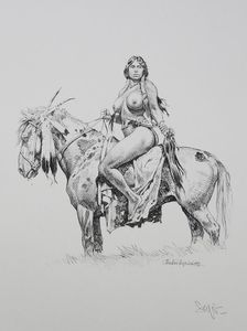 Indian Warrior on Horseback art by Paolo Serpieri
