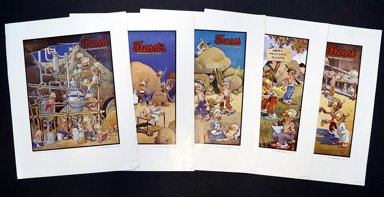 Vintage Frosst Pharmaceuticals (FIVE Posters) art by Ross Wiggs