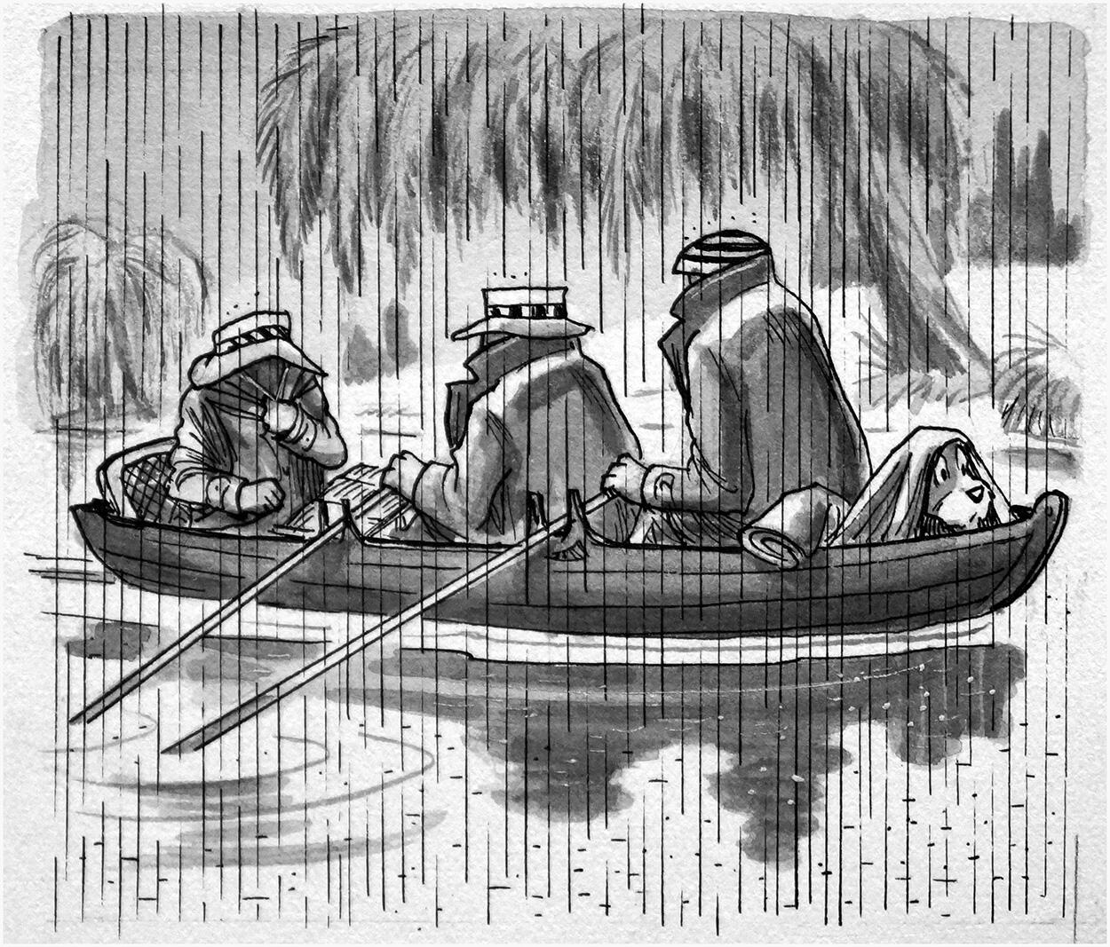 Three Men In A Boat: Good Weather For Ducks art by Peter Woolcock