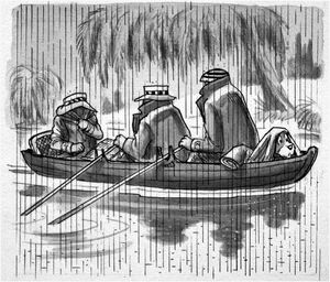 Three Men In A Boat: Good Weather For Ducks art by Peter Woolcock