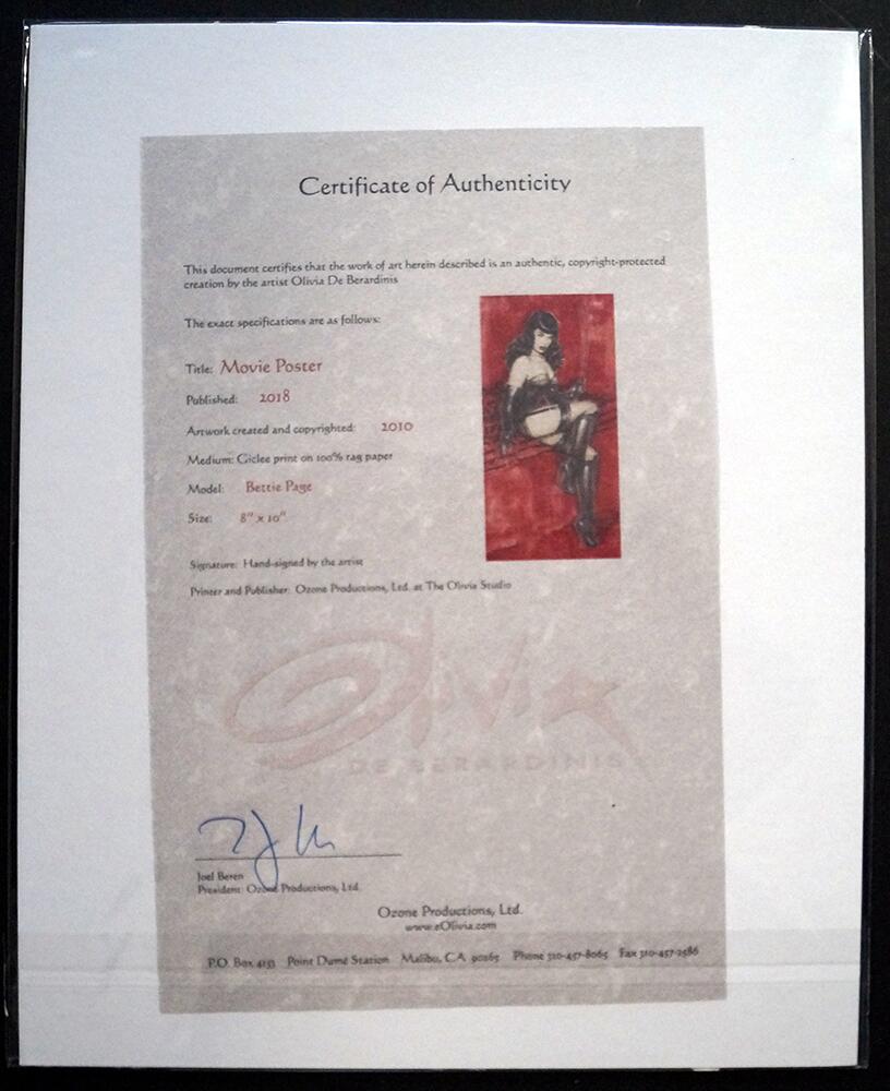 Certificate of authenticity art by Olivia (de Berardinis)