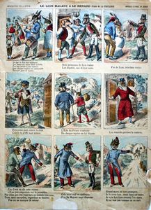 Imagerie d’Epinal Le Lion Malade & Le Renard ( Fable de la Fontaine) by unknown