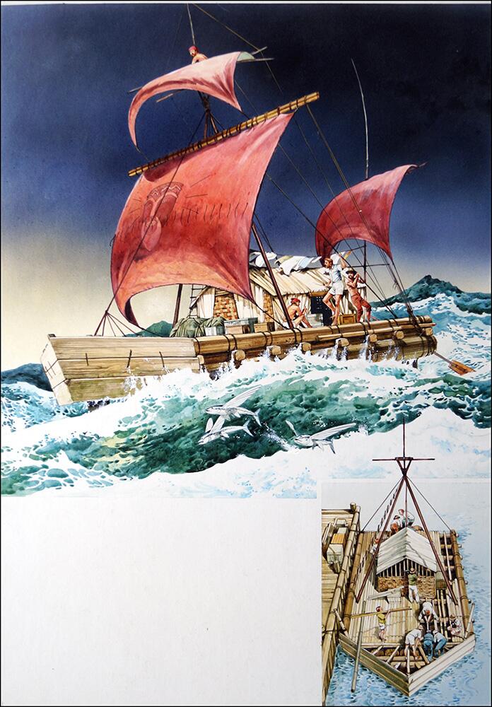 Thor Heyerdahl and Kon-Tiki art by 20th Century unidentified artist