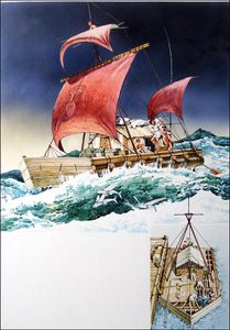 Thor Heyerdahl and Kon-Tiki art by 20th Century unidentified artist