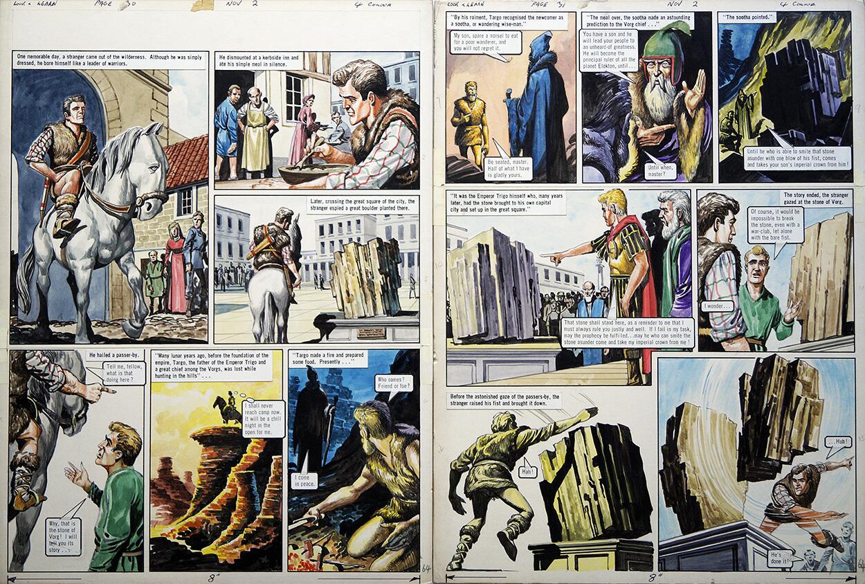 The Stranger from the Wilderness from 'The Stone of Vorg' (TWO pages) art by Philip Corke