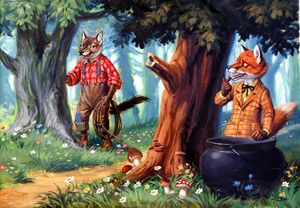 Brer Wolf and Brer Fox prepare a Trap for Brer Rabbit art by Virginio Livraghi