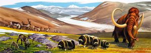 Prehistoric Animals: Reindeer, Musk Oxen, Mammoth art by Bernard Long
