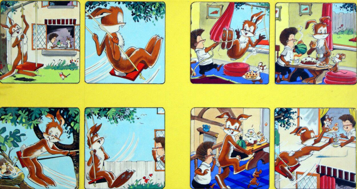 Harold Hare Swings in for Tea art by Hugh McNeill