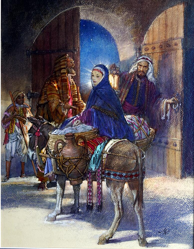 The Nativity: Mary and Joseph Asking the Innkeeper art by John Millar Watt