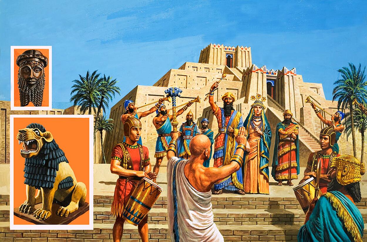 Babylonian temple raised to the glory of Sargon art by Roger Payne