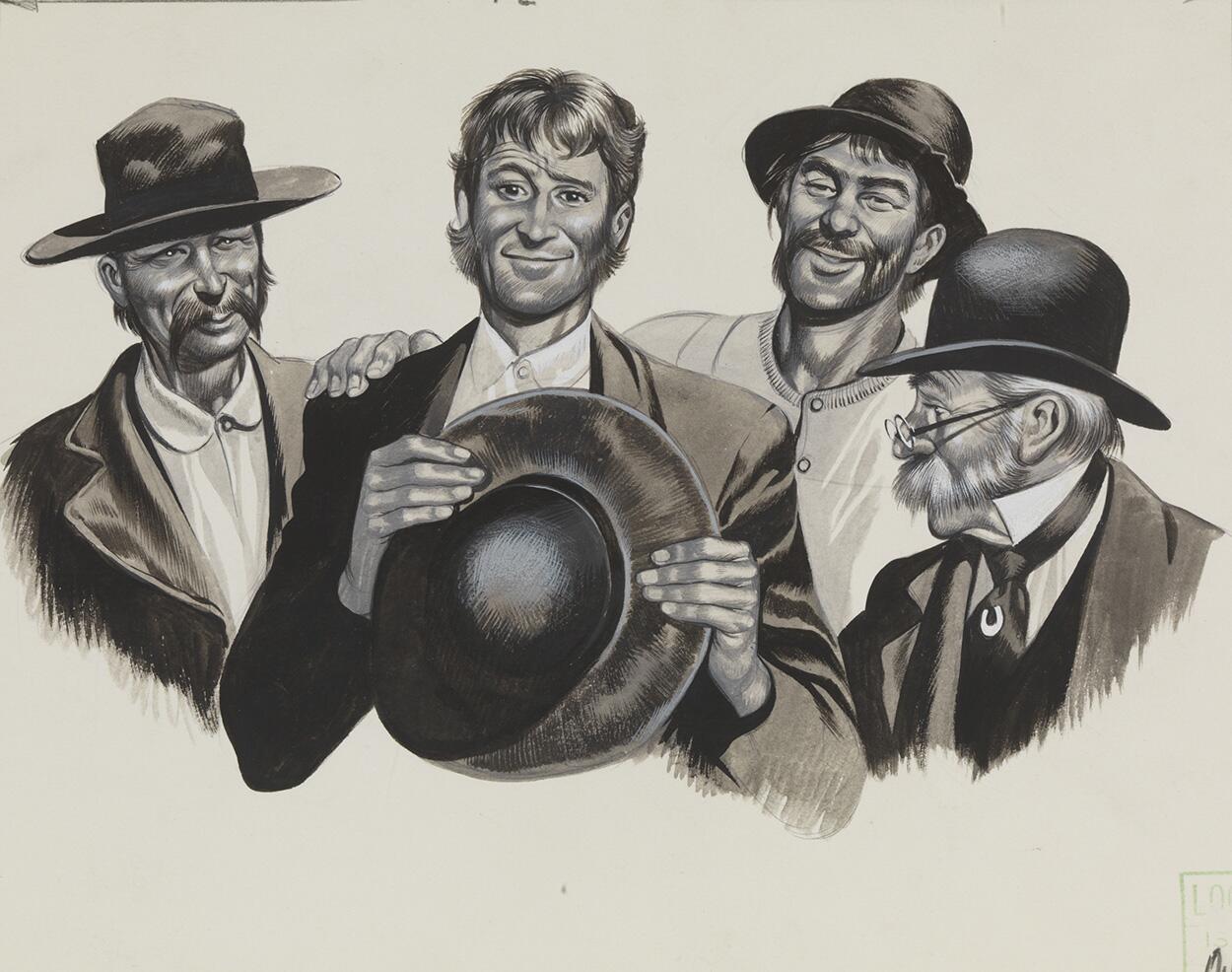 Seven-Eyes Smith (bearing hats) art by Ron Embleton