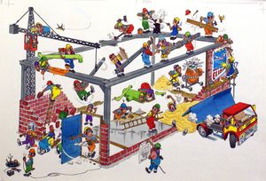 Busy People (two pages) art by Peter Woolcock