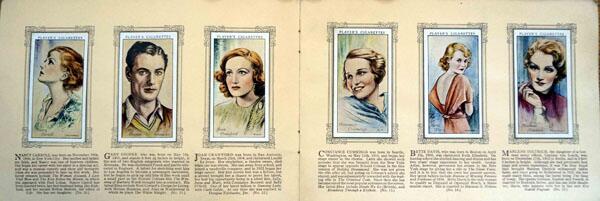 Complete Set of 50 Film Stars Cigarette cards in album (1934) by Various