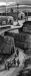 A Huron Village art by Ron Embleton