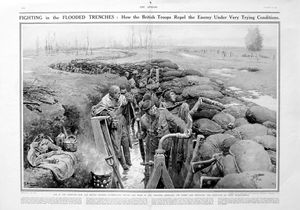 Fighting In The Flooded Trenches (original page from The Sphere 1915) art by Fortunino Matania