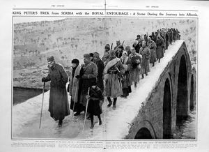 King Peter's Trek (original page from The Sphere 1916) art by Fortunino Matania