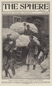 Russian soldiers working in Petrograd (original cover page from The Sphere 1919) art by Fortunino Ma