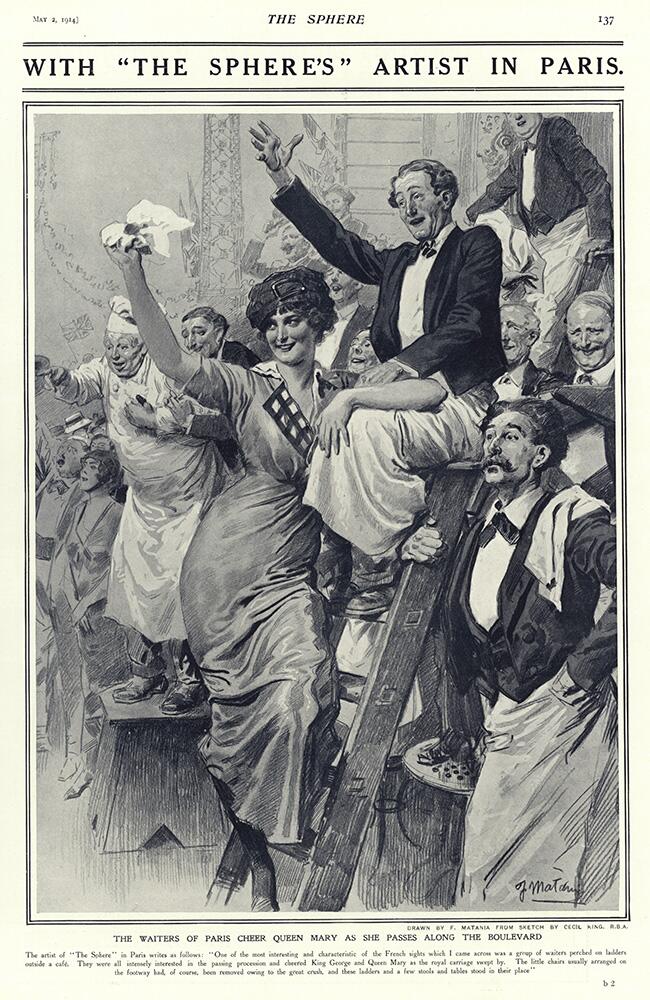 Paris 1914 The Visit of King George and Queen Mary (original page from The Sphere 1914) art by Fortu