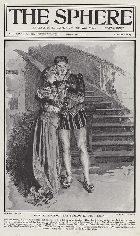 Rigoletto at Covent Garden (original cover page from The Sphere 1919) art by Fortunino Matania