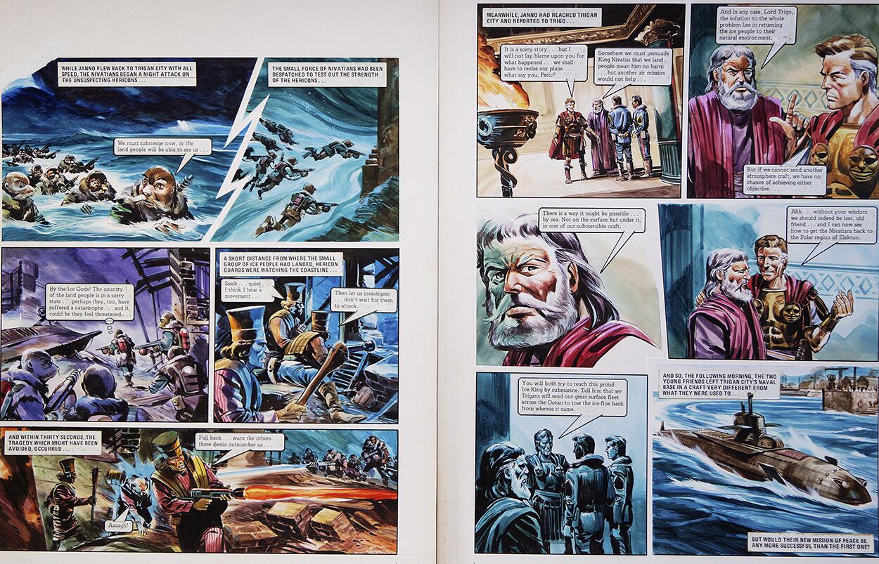 Night Attack from 'The Hericon/Nivatian Conflict' (TWO pages) art by Gerry Wood