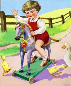 Boy on Toy Horse art by E V Abbott