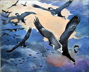 Migrating Geese art by G W Backhouse