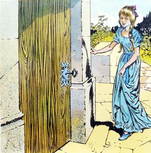 The Donkey Skin: Girl Approaches The Door art by Jesus Blasco