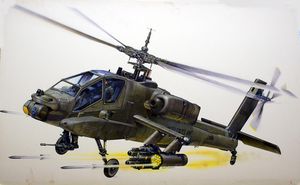 Boeing Apache AH-64 attack helicopter art by Keith Fretwell