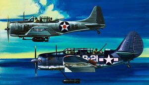 Douglas Dauntless and Curtiss Helldiver art by Wilf Hardy