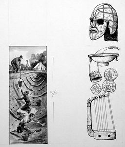 Excavating the Sutton Hoo Burial Ship art by Peter Jackson