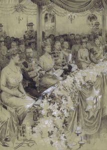 King George V and Queen Mary at the Opera 1911 art by Fortunino Matania