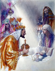 Three Wise Men Present Their Gifts art by John Millar Watt