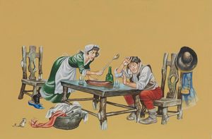 The Ridiculous Wishes: Wife Scolds Husband art by Ron Embleton