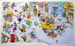 Upsetting the Apple Cart art by Peter Woolcock