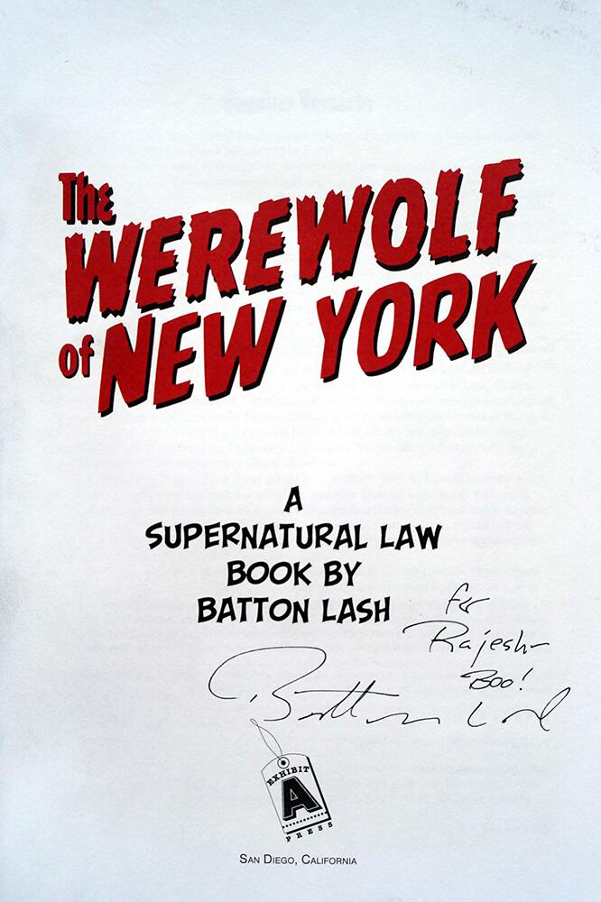 signed inscription, Werewolf of New York: A Supernatural Law Book