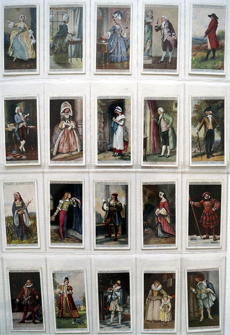 cigarette cards uk Complete Set of 50 'English Period Costumes' Wills Cigarette Cards (1929)  (50 cards)