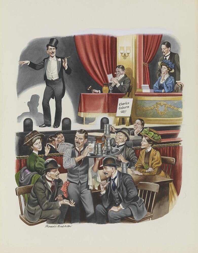 Edwardian Music Hall art by Ron Embleton