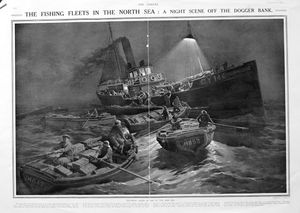 The Fishing Fleets In The North Sea (original page from The Sphere 1913) art by Fortunino Matania