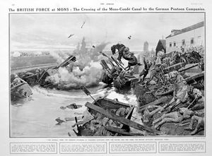 The British Force At Mons (original page from The Sphere 1914) art by Fortunino Matania