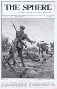 British Bomb Throwers at Work (original cover page from The Sphere 1915) art by Fortunino Matania