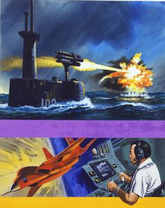 A Rocket Launcher developed for use by Submarines art by Wilf Hardy