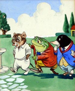 Ratty, Mr. Toad and Mole art by Peter Woolcock