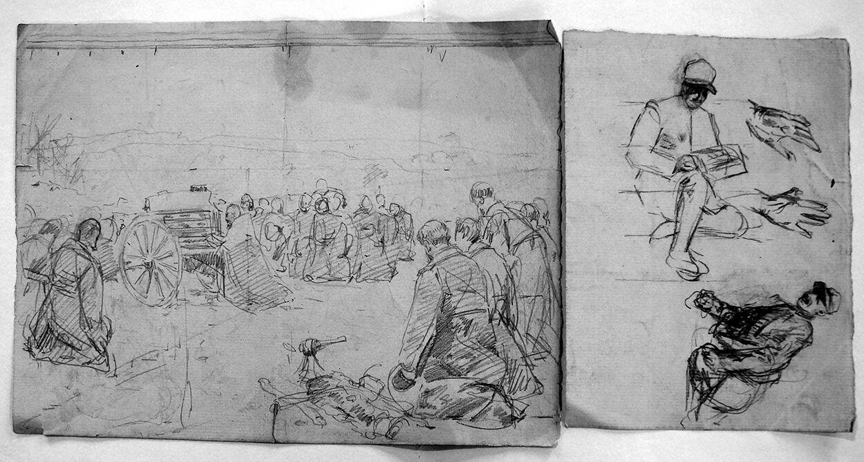 sketches on reverse art by Fortunino Matania