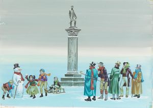 The Happy Prince: Statue in the Snow art by Ron Embleton