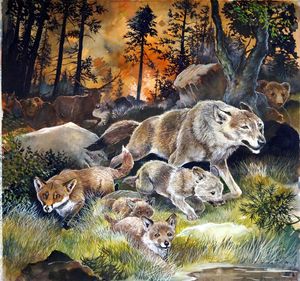 Forest Fire art by G W Backhouse